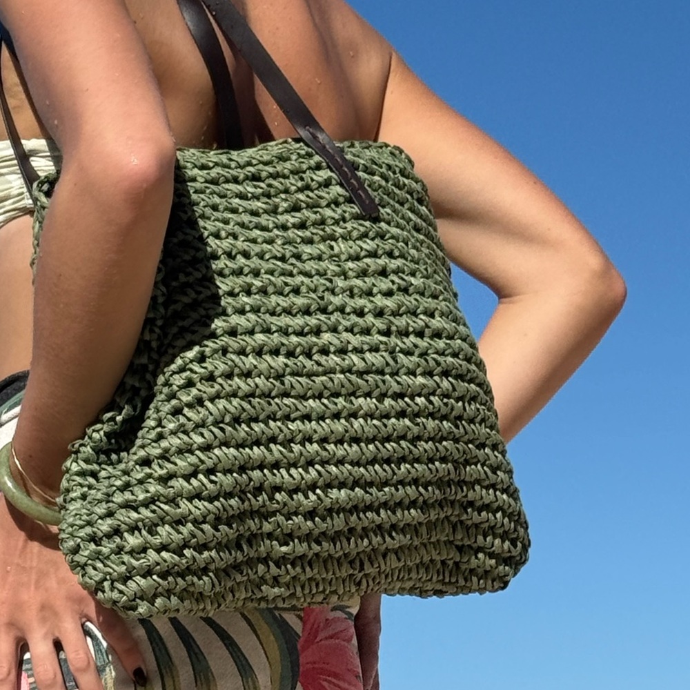 LARGE WOVEN BEACH BAG NWT GREEN COLOR - Picture 7 of 11
